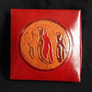 2/$13 Expandable Red Leather Coin Purse Embossed Design Penguin